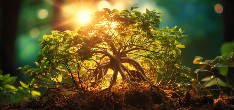 Gesundes Wachstum, verzweigter Baum im Sonnenlicht, Bildarchiv I. Hoffmann 